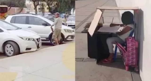 Foto viral con final feliz: Nena estudiaba entre cartones mientras su papá lavaba autos