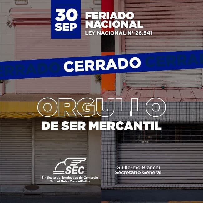 Empleados de Comercio celebrarán su día el lunes 30 de septiembre