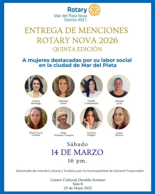 El Club Rotary Mar del Plata Nova distinguirá a mujeres destacadas 