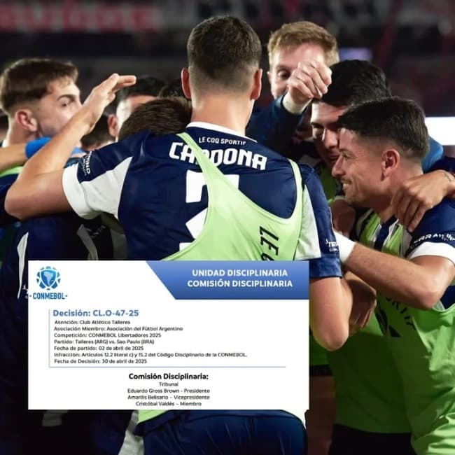 Leia Multa ejemplar de la Conmebol  a Talleres de Córdoba por los dichos racitas en Sao Paulo