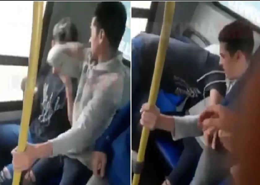 Video: de la nada, golpeo a codazos a un joven en el colectivo.