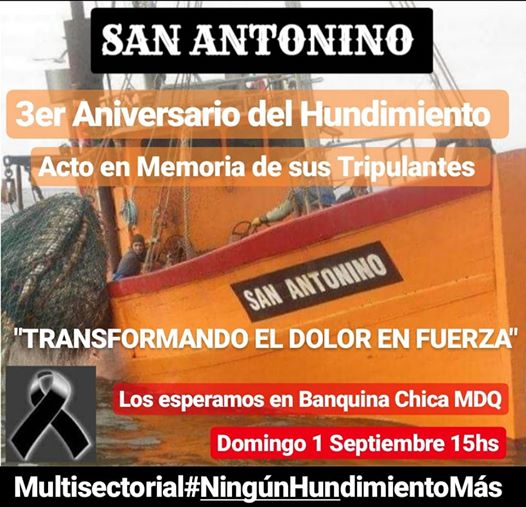 Convocan a un acto a tres años del hundimiento del San Antonino