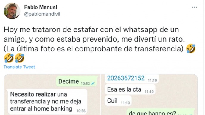 Lo quisieron estafar por Whatsapp y les tendió una trampa con un ingenioso comprobante