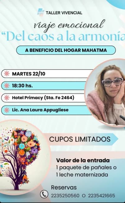 Leia Taller Vivencial «viaje emocional del caos a la armonia» a benefico del hogar mahatma