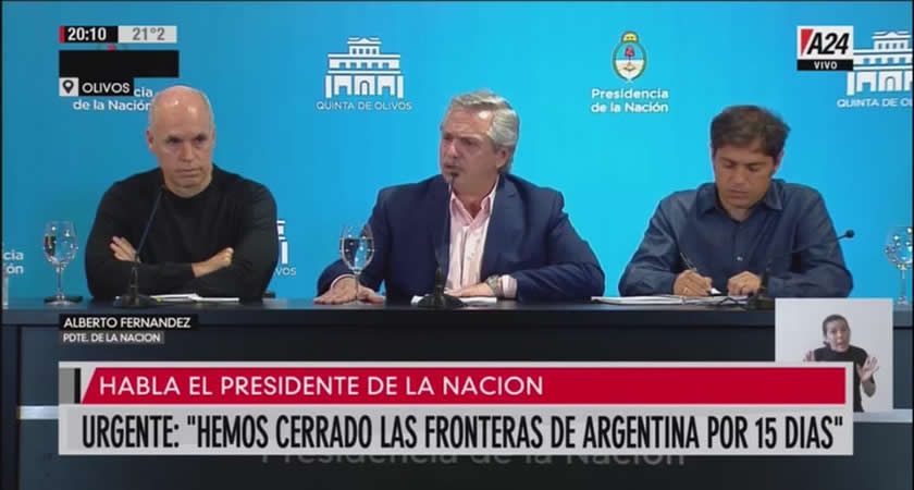 Alberto Fernández anunció la suspensión de las clases y el cierre de las fronteras