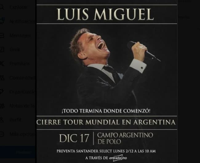 EXCLUSIVO: Luis Miguel cierra su gira mundial en Argentina el 17 de diciembre