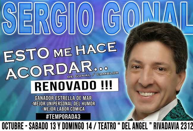 Sábado y Domingo con Sergio Gonal en el Teatro del Angel