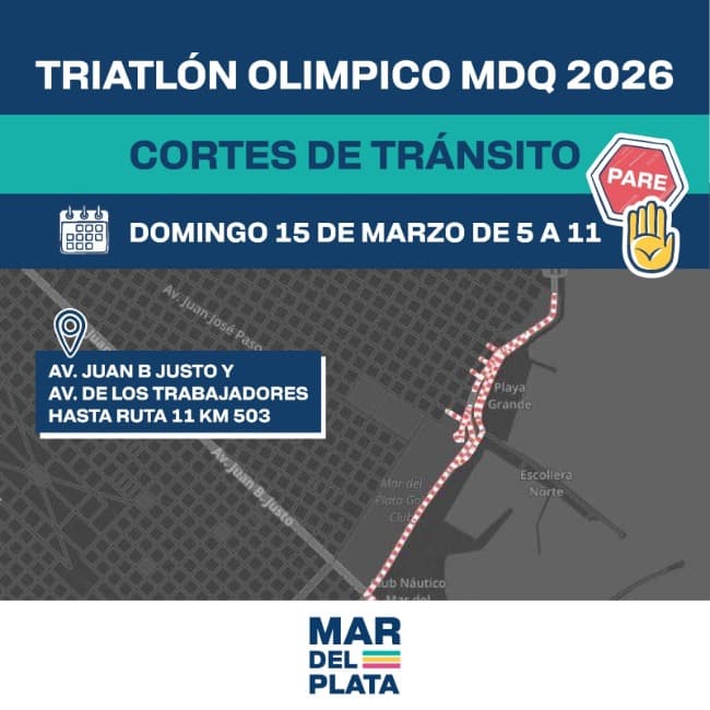 Leia El Municipio despliega un operativo de tránsito por el Triatlón Olímpico MDQ 2026