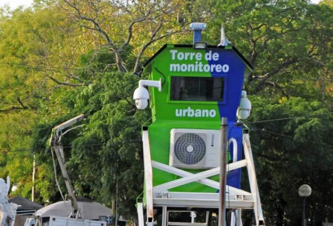 Instalaron una torre de seguridad en Plaza Rocha